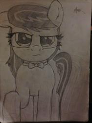 Size: 2448x3264 | Tagged: safe, artist:messenger, octavia melody, g4, female, high res, looking at you, monochrome, pencil drawing, raised hoof, sketch, solo, tired, traditional art
