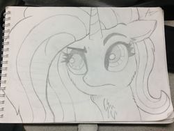 Size: 2937x2203 | Tagged: safe, artist:messenger, trixie, pony, unicorn, g4, female, high res, mare, monochrome, pencil drawing, sketch, solo, traditional art, unamused