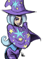 Size: 580x800 | Tagged: safe, artist:theartrix, trixie, human, g4, female, humanized, lipstick, simple background, solo, transparent background, trixie's cape, trixie's hat