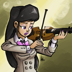 Size: 700x700 | Tagged: safe, artist:theartrix, octavia melody, human, g4, bowtie, female, humanized, lipstick, musical instrument, nail polish, solo, violin