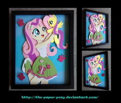 Size: 1325x1132 | Tagged: safe, artist:the-paper-pony, fluttershy, pony, equestria girls, g4, clothes, duality, female, papercraft, shadowbox, skirt, solo, square crossover, tank top