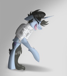 Size: 640x726 | Tagged: safe, artist:thevixvix, pony, unicorn, insanity, laughing, straitjacket