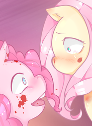 Size: 2050x2800 | Tagged: safe, artist:titou-epsilon, fluttershy, pinkie pie, smile hd, g4, blood, high res