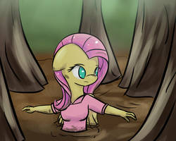 Size: 5000x4000 | Tagged: dead source, safe, artist:ytsejam58, fluttershy, anthro, g4, female, quicksand, solo, swamp