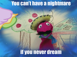Size: 1023x764 | Tagged: safe, edit, edited screencap, screencap, señor huevos, tree hugger, g4, make new friends but keep discord, discord's portal, puppet, puppet dimension, sock puppet, you can't have a nightmare if you never dream