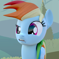 Size: 500x500 | Tagged: safe, artist:3d thread, artist:creatorofpony, rainbow dash, g4, 3d, 3d model, blender, clothes, confused, female, questioning, scene interpretation, solo