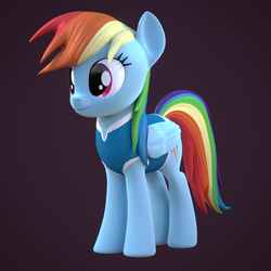 Size: 800x800 | Tagged: safe, artist:creatorofpony, rainbow dash, pegasus, pony, g4, winter wrap up, 3d, 3d model, black background, blender, clothes, female, mare, simple background, solo, vest, weather team, winter wrap up vest, wip