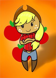 Size: 762x1049 | Tagged: safe, artist:cwossie, applejack, human, g4, chibi, cowboy hat, female, hat, humanized, solo