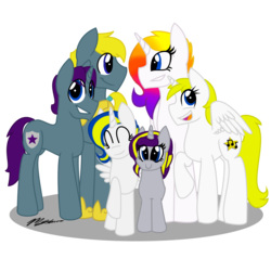 Size: 1000x1000 | Tagged: safe, artist:shellythewolf1, oc, oc only, oc:gilded hooves, oc:princess eclipse, oc:silver shield, oc:starlight, oc:steadfast, oc:winter breeze, family photo, royal guard