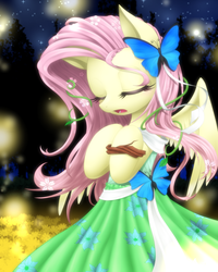 Size: 560x700 | Tagged: safe, artist:hashioaryut, fluttershy, pegasus, pony, g4, bipedal, clothes, dress, eyes closed, female, singing, solo