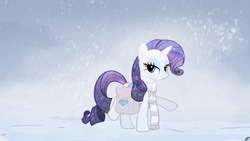 Size: 1920x1080 | Tagged: safe, artist:jave-the-13, artist:shelltoon, rarity, g4, clothes, pose, saddle bag, scarf, snow, snowfall, vector, wallpaper