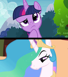 Size: 360x406 | Tagged: safe, princess celestia, twilight sparkle, alicorn, pony, g4, lesson zero, maud pie (episode), my little pony: friendship is magic, season 2, season 4, exploitable meme, meme, meme origin, twilight sparkle (alicorn), twilight thinking