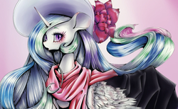 Size: 1942x1200 | Tagged: safe, artist:unousaya, princess celestia, alicorn, pony, g4, clothes, female, hat, looking at you, scarf, solo