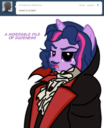 Size: 650x800 | Tagged: safe, artist:mixermike622, twilight sparkle, vampire, g4, alternate hairstyle, castlevania, castlevania: symphony of the night, dan vs fim, dracula, meme, moustache, parody, twilight sparkle is not amused, what is a man