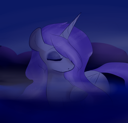 Size: 1280x1235 | Tagged: safe, artist:pegacornss, princess luna, g4, eyes closed, female, fog, solo