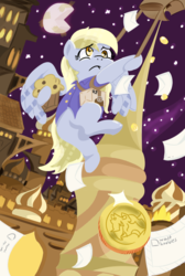 Size: 600x895 | Tagged: safe, artist:walthooves, derpy hooves, pegasus, pony, g4, :c, canterlot, clothes, female, letter, mailbag, mailmare, mare, muffin, solo, uniform