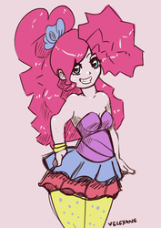 Size: 1280x1810 | Tagged: safe, artist:velexane, pinkie pie, equestria girls, friendship through the ages, g4, 30 minute art challenge, bare shoulders, cute, diapinkes, female, new wave pinkie, sleeveless, solo, strapless