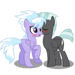 Size: 2000x2000 | Tagged: safe, artist:3d4d, cloudchaser, thunderlane, pegasus, pony, g4, blushing, butt, cheek kiss, cloudbutt, eyes closed, female, high res, kissing, male, mare, plot, raised hoof, ship:thunderchaser, shipping, simple background, stallion, straight, transparent background