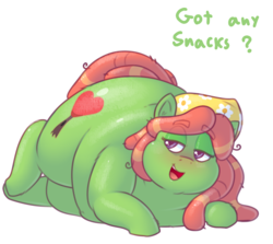 Size: 734x655 | Tagged: safe, artist:secretgoombaman12345, tree hugger, earth pony, pony, make new friends but keep discord, blushing, fat, female, huge butt, hungry, large butt, mare, obese, simple background, solo, the ass was fat, transparent background