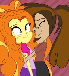 Size: 630x688 | Tagged: dead source, safe, artist:wubcakeva, adagio dazzle, oc, oc:cupcake slash, equestria girls, g4, cute, hug