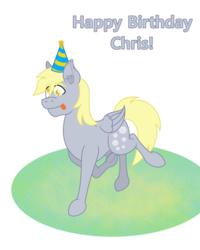 Size: 1600x2000 | Tagged: safe, artist:slimeyjenkins, derpy hooves, pegasus, pony, g4, birthday, derpface, female, mare, out of work derpy, solo