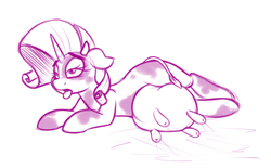 Size: 1266x785 | Tagged: safe, artist:stunnerpone, rarity, cow, cow pony, pony, unicorn, g4, female, lactation, milk, milk squirt, monochrome, raricow, solo, species swap, tongue out, udder