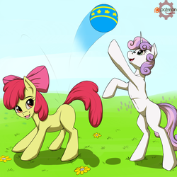 Size: 1000x1000 | Tagged: safe, artist:twotail813, apple bloom, sweetie belle, rcf community, g4, ball