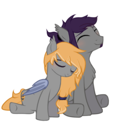 Size: 400x400 | Tagged: safe, artist:sheeppiss, oc, oc only, oc:dusk rune, oc:pumpkin knack, bat pony, pony, eyes closed, female, male, mare, simple background, sitting, stallion, transparent background