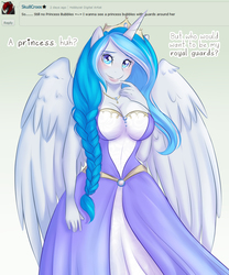 Size: 3330x4000 | Tagged: safe, artist:askbubblelee, oc, oc only, oc:bubble lee, oc:imago, alicorn, anthro, alicorn oc, anthro oc, ask, cleavage, clothes, deviantart, dress, female, heart, heart eyes, princess, race swap, solo, wingding eyes