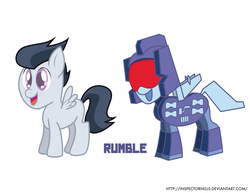 Size: 3300x2550 | Tagged: safe, artist:inspectornills, rumble, pegasus, pony, g4, colt, crossover, decepticon, foal, high res, male, namesake, open mouth, ponified, pretender, pun, rumble (transformers), solo, transformares, transformerfied, transformers, visual pun