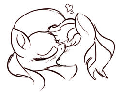 Size: 1892x1436 | Tagged: safe, artist:emberkaese, fluttershy, rainbow dash, pony, g4, duo, female, french kiss, kiss on the lips, kissing, lesbian, mare, monochrome, ship:flutterdash, shipping