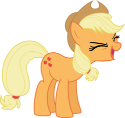 Size: 7316x6924 | Tagged: safe, artist:emedina13, applejack, earth pony, pony, g4, sonic rainboom (episode), absurd resolution, applejack's hat, cheering, cowboy hat, eyes closed, female, flutteryay, happy, hat, mare, simple background, smiling, transparent background, vector, yay, yeehaw