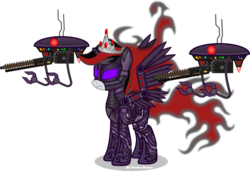 Size: 3420x2341 | Tagged: safe, artist:vector-brony, oc, oc only, oc:cognitum, alicorn, cyborg, pony, fallout equestria, fallout equestria: project horizons, alicorn oc, armor, fanfic art, gun drone, high res, powered exoskeleton, simple background, transparent background