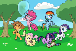 Size: 3000x2000 | Tagged: safe, artist:akellf, applejack, fluttershy, pinkie pie, rainbow dash, rarity, twilight sparkle, earth pony, pegasus, pony, unicorn, g4, bipedal, blank flank, book, bubble, female, filly, filly applejack, filly fluttershy, filly pinkie pie, filly rainbow dash, filly rarity, filly six, filly twilight sparkle, flying, high res, mane six, prone, raised hoof, rearing, younger