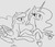 Size: 1280x1090 | Tagged: safe, artist:silfoe, princess celestia, princess luna, royal sketchbook, g4, cup, grayscale, monochrome, mug, sketch, smiling, smirk, tea