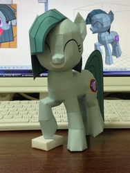 Size: 979x1305 | Tagged: safe, artist:robi, marble pie, earth pony, pony, g4, eyes closed, female, grin, mare, papercraft, photo, pixiv, raised hoof, smiling, solo