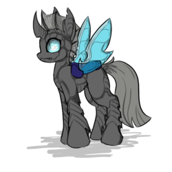Size: 900x900 | Tagged: safe, artist:sapphfyr, changeling, compound eyes, exoskeleton, fangs, holeless, side view, simple background, solo, spread wings, transparent background, wings