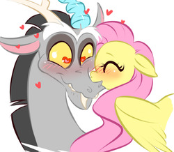 Size: 1280x1118 | Tagged: safe, artist:ripushko, discord, fluttershy, g4, blushing, cute, discute, female, heart, heart eyes, kissing, male, ship:discoshy, shipping, shyabetes, straight, wingding eyes