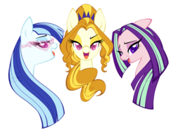 Size: 1200x900 | Tagged: safe, artist:sweettots, adagio dazzle, aria blaze, sonata dusk, pony, equestria girls, g4, my little pony equestria girls: rainbow rocks, alternate hairstyle, bust, equestria girls ponified, glasses, ponified, simple background, the dazzlings, transparent background