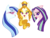 Size: 1200x900 | Tagged: safe, artist:sweettots, adagio dazzle, aria blaze, sonata dusk, ambiguous species, pony, equestria girls, g4, my little pony equestria girls: rainbow rocks, alternate hairstyle, bust, colored pupils, equestria girls ponified, glasses, lidded eyes, pink pupils, ponified, purple pupils, simple background, the dazzlings, toy interpretation, transparent background