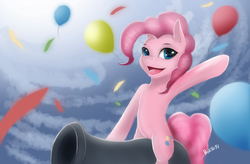 Size: 1518x996 | Tagged: safe, artist:nokno76, pinkie pie, g4, female, party cannon, solo