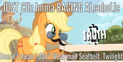 Size: 1920x966 | Tagged: safe, edit, screencap, applejack, g4, female, image macro, moustache, mouthpiece, public service announcement, solo, sunglasses