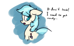 Size: 1920x1200 | Tagged: artist needed, safe, coco pommel, g4, bed mane, cute, dialogue, embarrassed, female, floppy ears, looking back, solo, talking to viewer