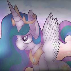 Size: 1200x1200 | Tagged: safe, artist:dweebpone, princess celestia, alicorn, pony, g4, bust, female, mare, portrait, solo, spread wings, three quarter view, wings