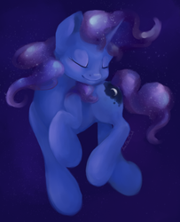 Size: 648x799 | Tagged: safe, artist:isaeliseduk, princess luna, g4, eyes closed, female, race swap, simple background, smiling, solo