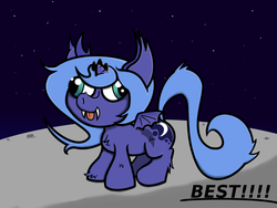 Size: 1024x768 | Tagged: safe, artist:zippzappzoom, princess luna, bat pony, pony, g4, fangs, female, fluffy, race swap, s1 luna, solo, tongue out