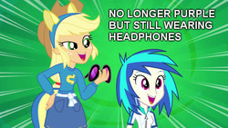 Size: 512x288 | Tagged: safe, edit, screencap, applejack, dj pon-3, vinyl scratch, equestria girls, g4, parody, sunglasses, wondercolts