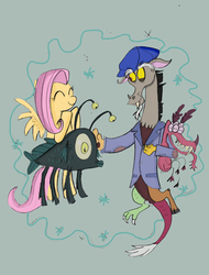 Size: 609x800 | Tagged: safe, artist:praysforaprankster, discord, fluttershy, g4, make new friends but keep discord, female, flish, friendshipping, male, monster, ship:discoshy, shipping, straight