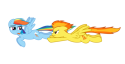Size: 8000x4103 | Tagged: safe, artist:bobsicle0, rainbow dash, spitfire, pegasus, pony, g4, .svg available, absurd resolution, duo, duo female, female, flying, mare, race, simple background, tongue out, transparent background, vector