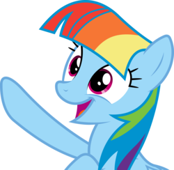Size: 6137x6000 | Tagged: safe, artist:dasprid, rainbow dash, pegasus, pony, g4, the lost treasure of griffonstone, absurd resolution, alternate hairstyle, cute, female, mane swap, manebow sparkle, mare, open mouth, simple background, smiling, solo, transparent background, vector, wide eyes